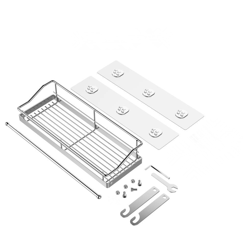 Wall-mounted draining rack, no-drill, bathroom, adhesive stainless steel storage rack, storage shelf, kitchen paper towel holder