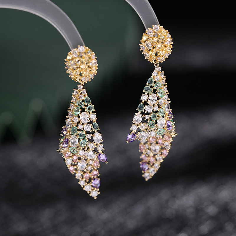 Heavy Craft Color Zircon Earrings Exaggerated Zircon Earrings for Women 925 Silver Needle Conch Earrings