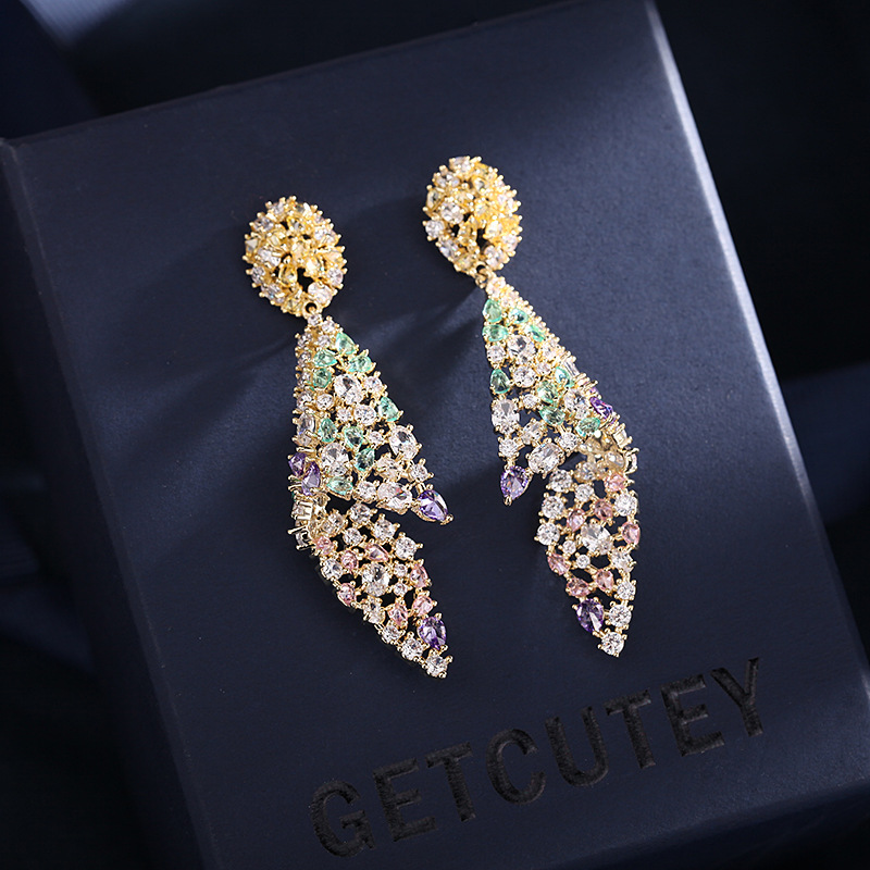 Heavy Craft Color Zircon Earrings Exaggerated Zircon Earrings for Women 925 Silver Needle Conch Earrings