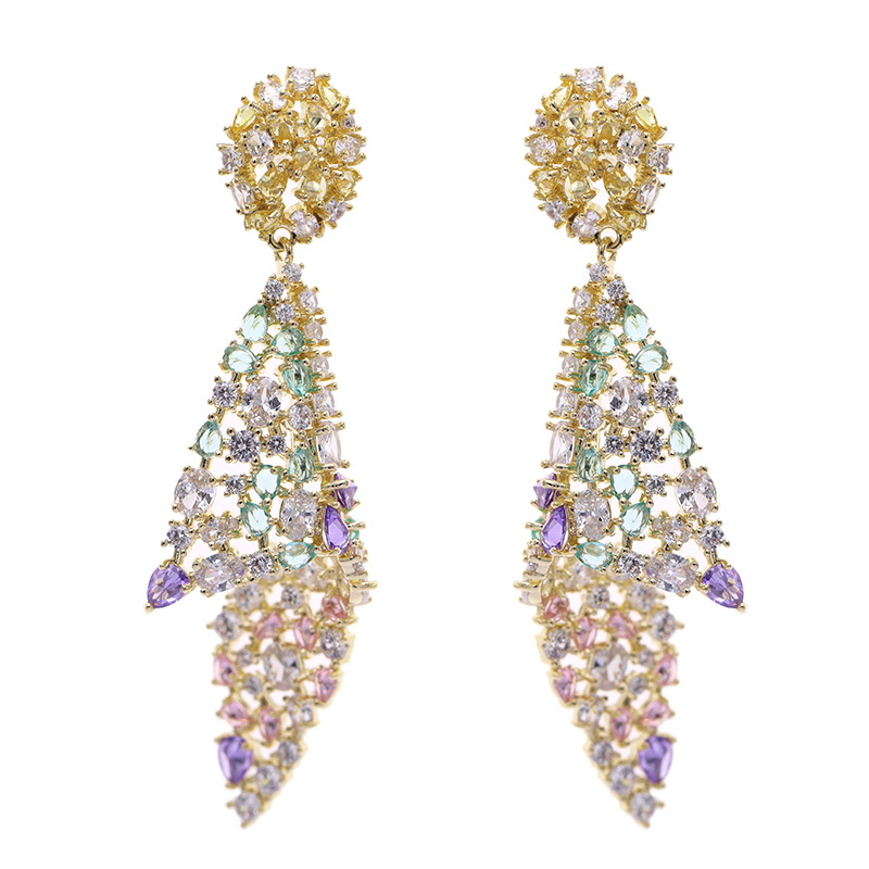 Heavy Craft Color Zircon Earrings Exaggerated Zircon Earrings for Women 925 Silver Needle Conch Earrings
