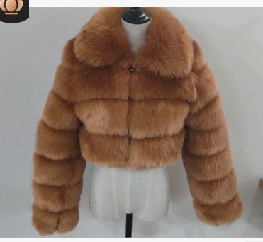 Faux fur jacket short lapel imitation fox fur long sleeve spliced women's
