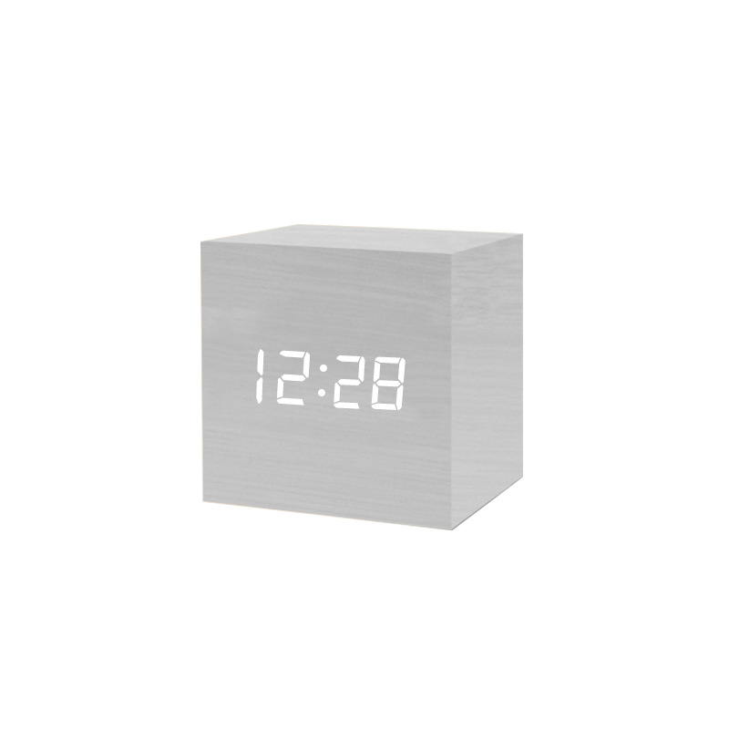 LED Wooden Clock Electronic Thermometer Voice Control LED Clock Digital Electronic Gift Clock Wooden Alarm Clock