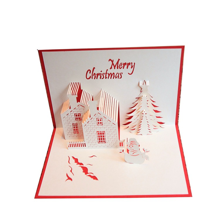 Paper Carving 3D Christmas Card Handmade Greeting Card Holiday Card Christmas Castle Message Card