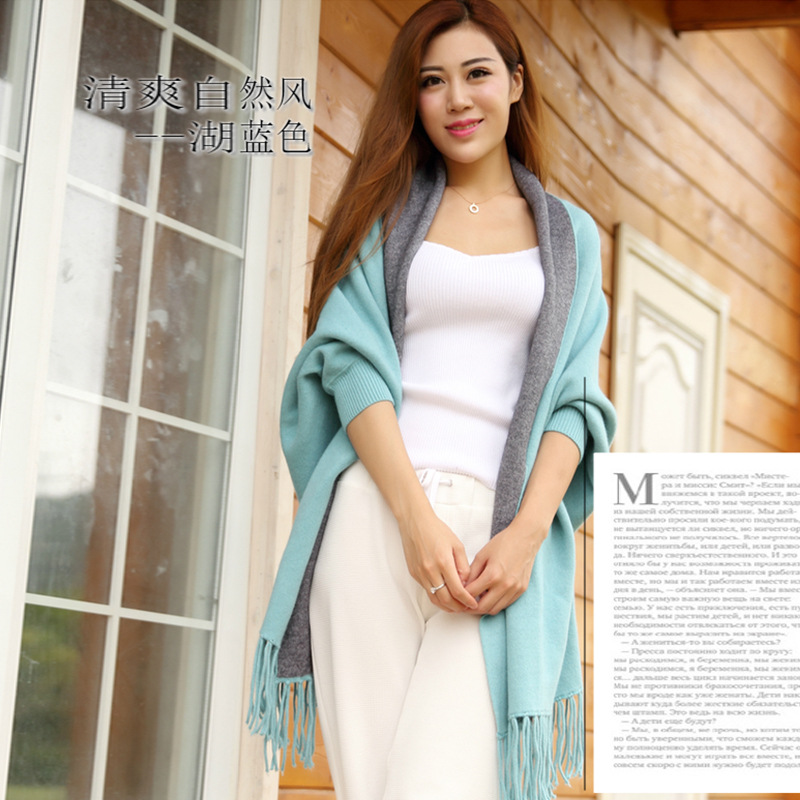Autumn Winter New Women Double-Sided Shawl Scarf Two-Use Fringe Thickened Long Sleeve Cashmere Blend Cape Coat