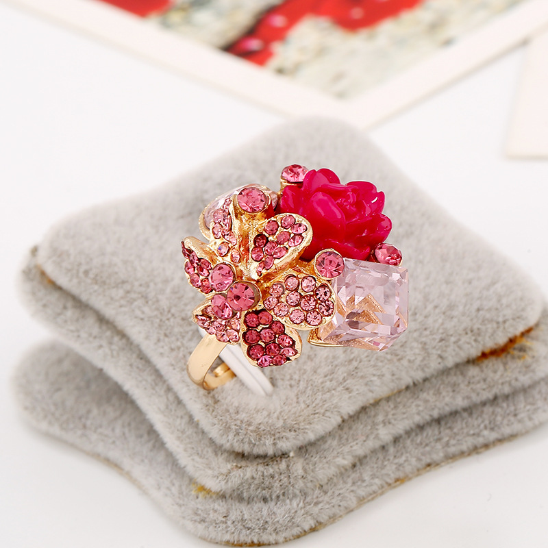 Accessories colorful crystal gemstone open ring resin flower finger ring