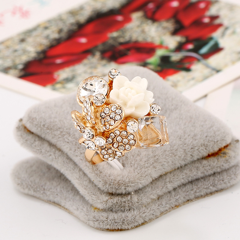 Accessories colorful crystal gemstone open ring resin flower finger ring