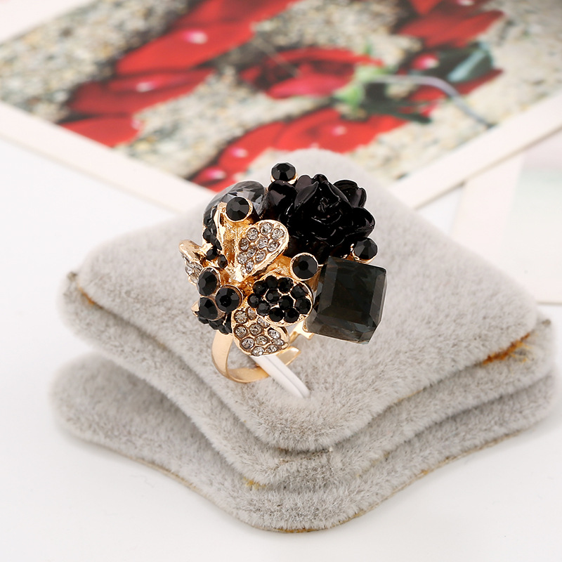 Accessories colorful crystal gemstone open ring resin flower finger ring