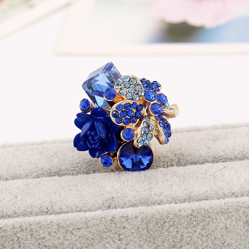 Accessories colorful crystal gemstone open ring resin flower finger ring