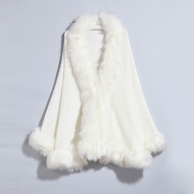 New Women's Knitted Coat Cheongsam Shawl Imitation Fox Fur Collar Fur Shawl Cape Coat Women 1268#