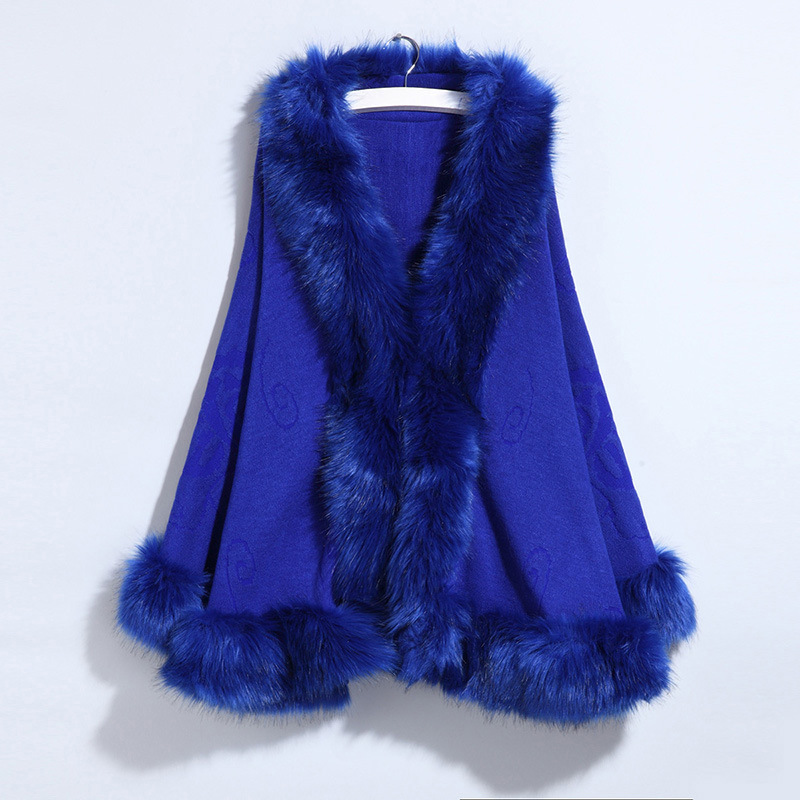 New Women's Knitted Coat Cheongsam Shawl Imitation Fox Fur Collar Fur Shawl Cape Coat Women 1268#