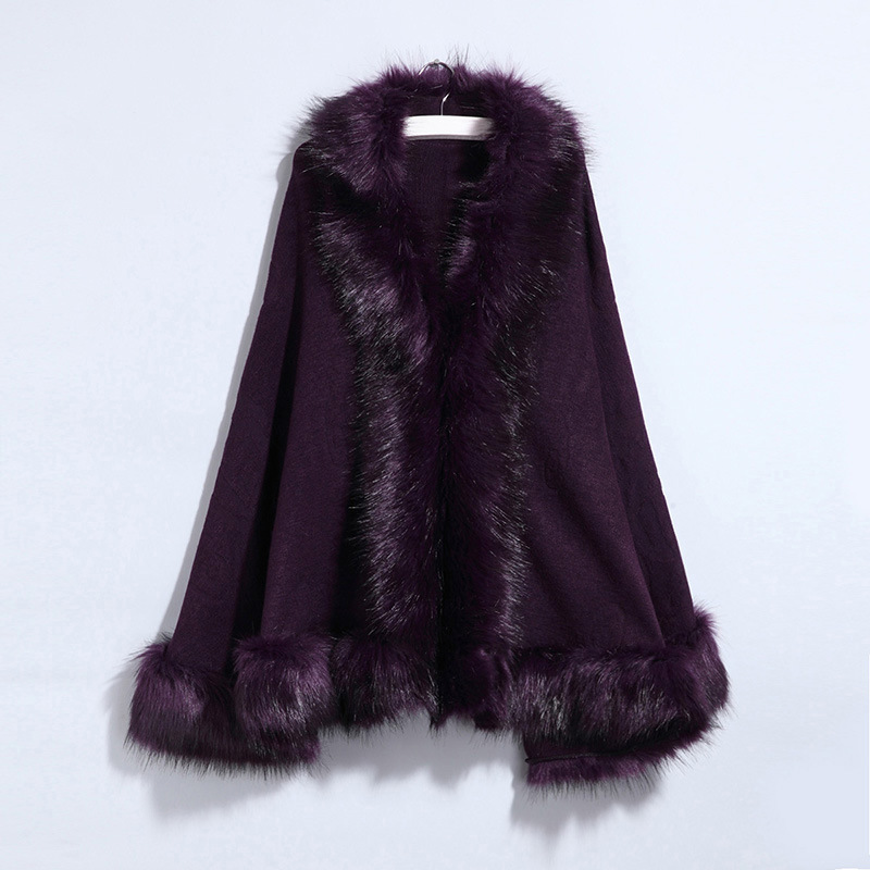 New Women's Knitted Coat Cheongsam Shawl Imitation Fox Fur Collar Fur Shawl Cape Coat Women 1268#