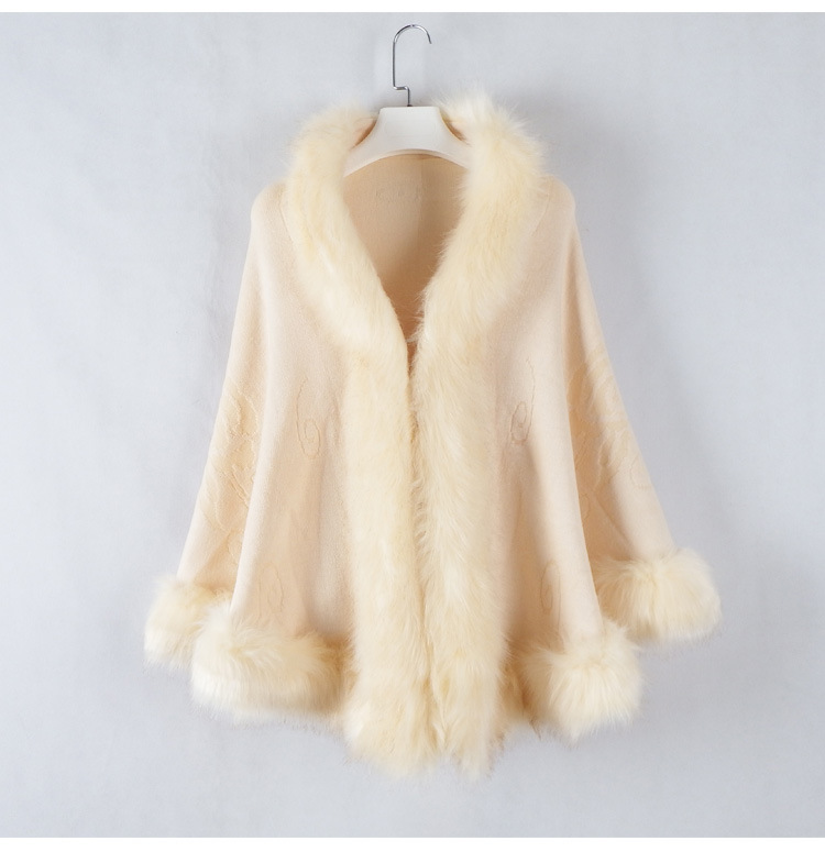 New Women's Knitted Coat Cheongsam Shawl Imitation Fox Fur Collar Fur Shawl Cape Coat Women 1268#