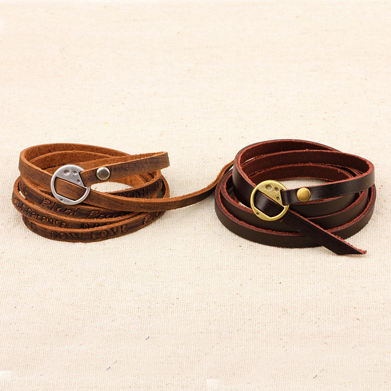 Production processing five-circle embossed genuine cowhide bracelet bracelet accessories