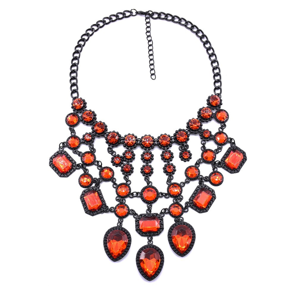 Big brand popular jewelry luxury black multi-layer crystal gem tassel necklace