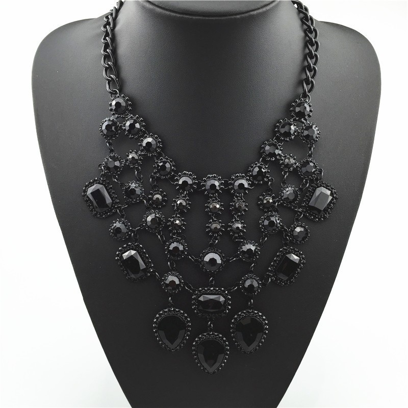 Big brand popular jewelry luxury black multi-layer crystal gem tassel necklace