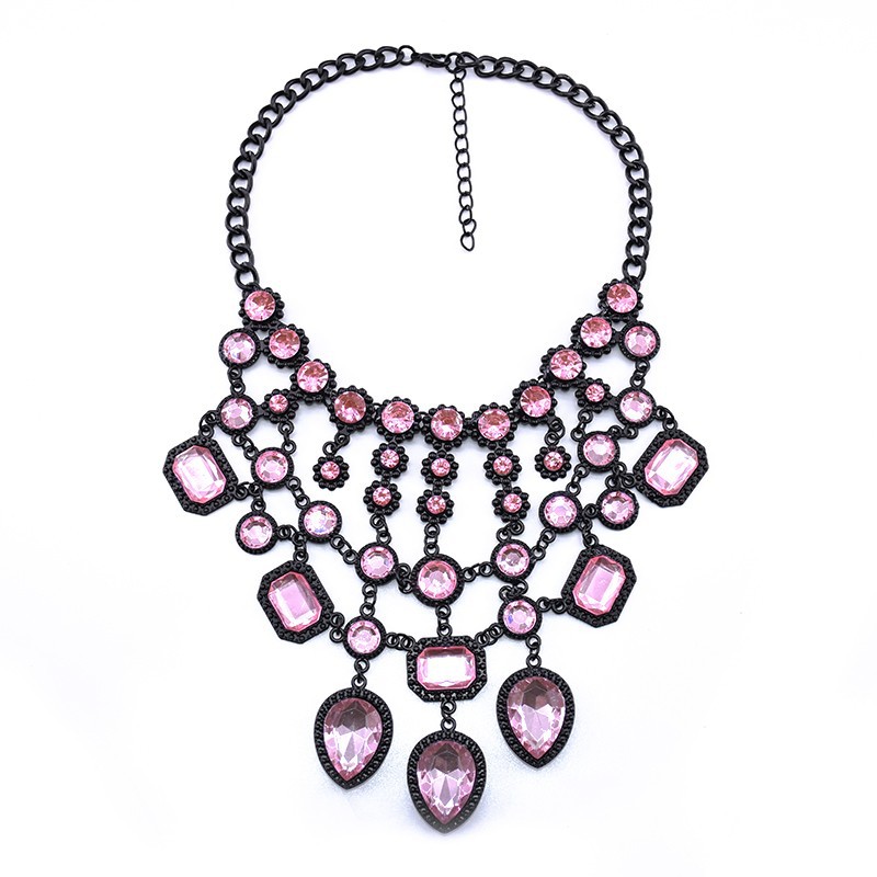 Big brand popular jewelry luxury black multi-layer crystal gem tassel necklace