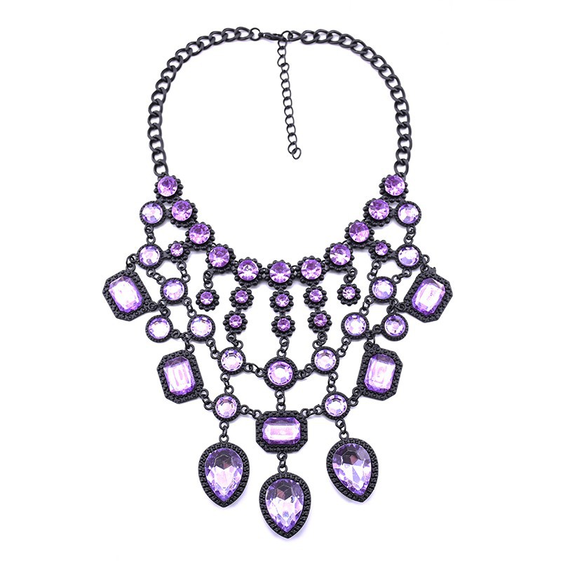 Big brand popular jewelry luxury black multi-layer crystal gem tassel necklace