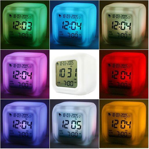 Seven Color Square Clock Small Square Alarm Clock LED Seven Color Changing Night Light Electronic Alarm Clock Gift