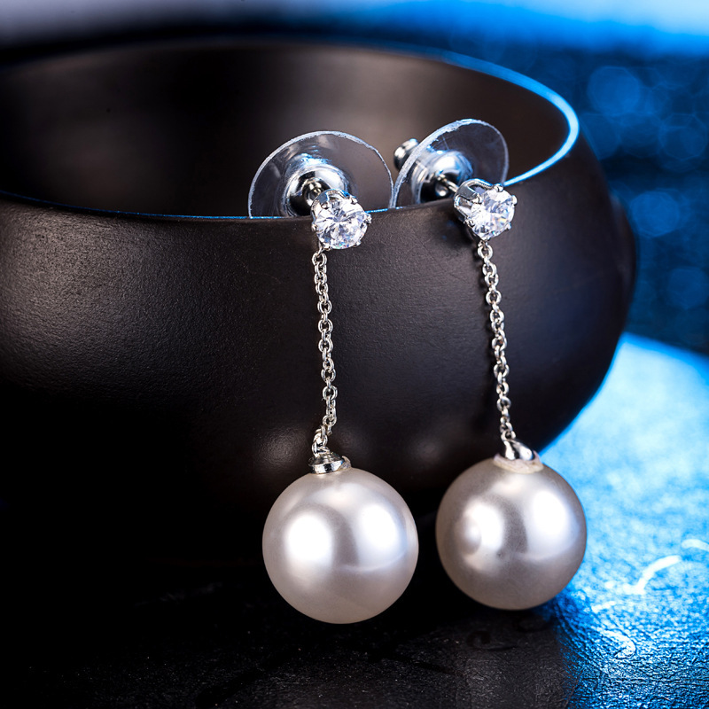 Pearl Zircon Earrings Long Tassel Ear Drops Women Simple Sweet Accessories