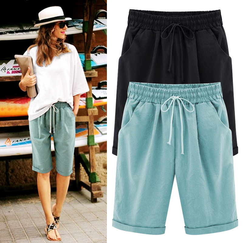 Spring and summer new cotton spandex mid-waist loose harem five-tenths pants street hip-hop elastic casual pants women pants