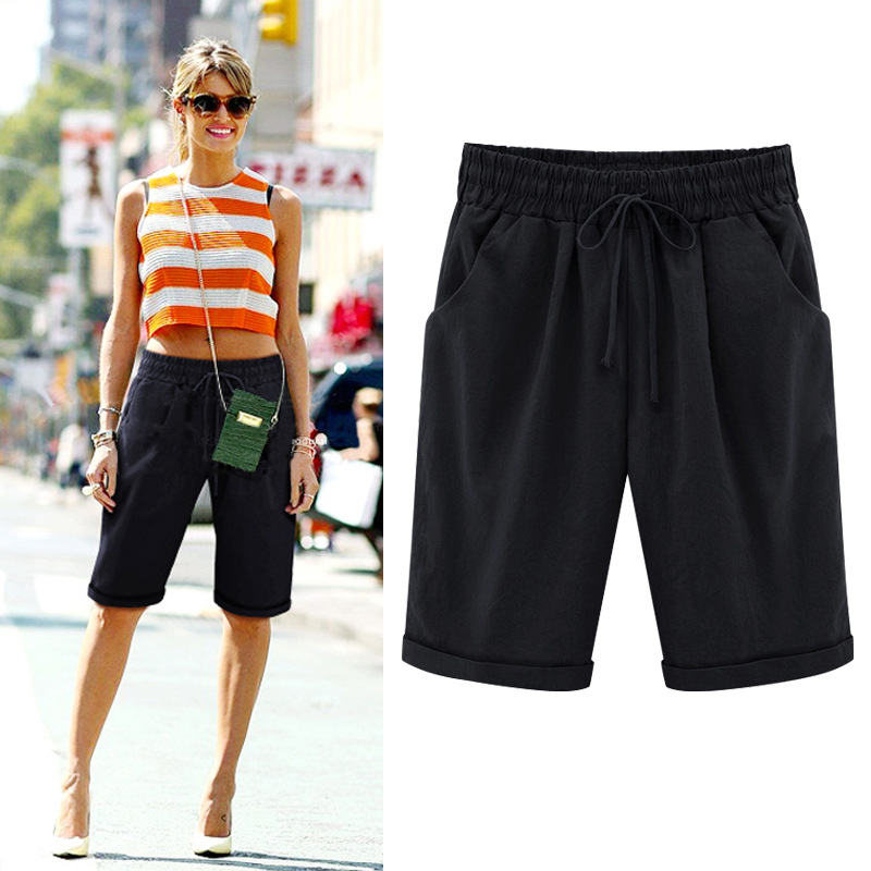 Spring and summer new cotton spandex mid-waist loose harem five-tenths pants street hip-hop elastic casual pants women pants