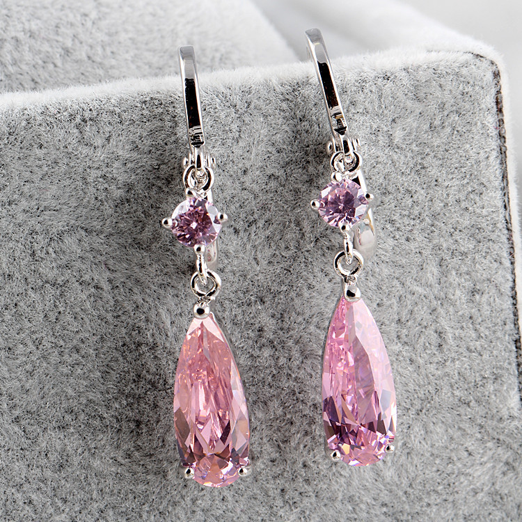 Clear Colorful Zirconia Long Teardrop AAA Zirconia Earrings Fresh Simple Ear Clip Earrings Violet