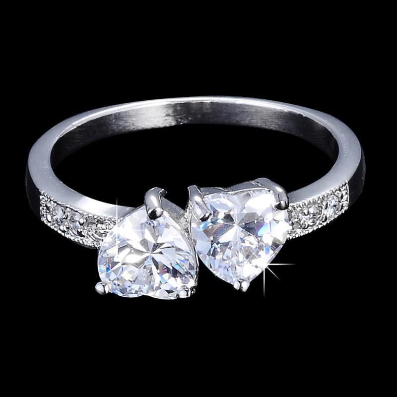Ebay heart-shaped ring double heart-shaped zirconia women's ring ring silver jewelry