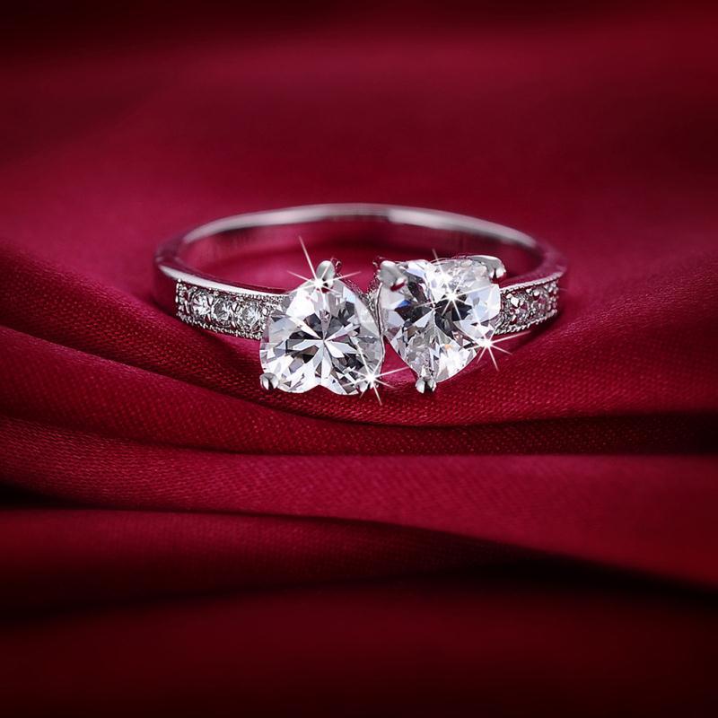 Ebay heart-shaped ring double heart-shaped zirconia women's ring ring silver jewelry