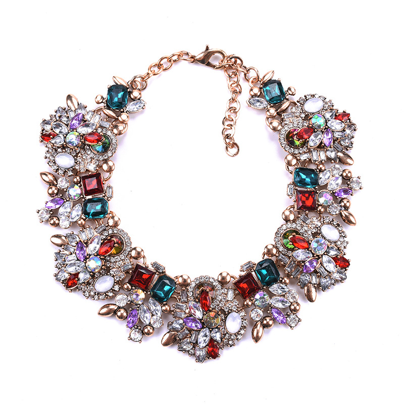 Short necklace women's jewelry full diamond exaggerated floral necklace clothing accessories