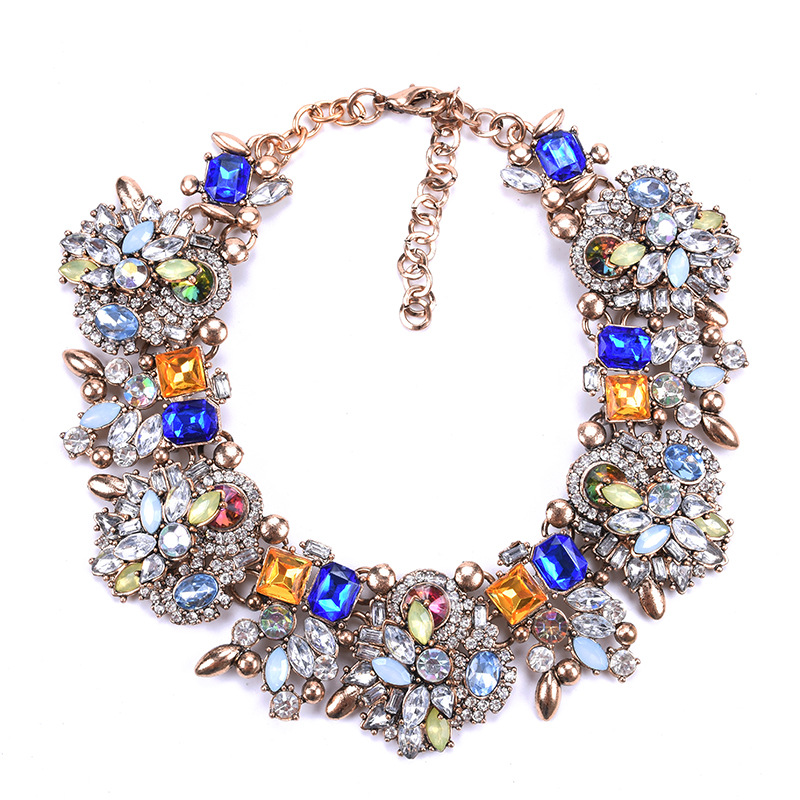 Short necklace women's jewelry full diamond exaggerated floral necklace clothing accessories