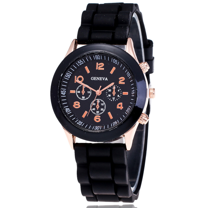GENEVA Geneva silicone strap women's watch, three-eye ring drill women's watch