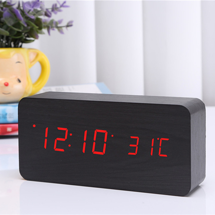 Gift Student Night Light Alarm Clock Voice Control LED Electronic Wooden Clock Silent Multifunctional Digital Clock