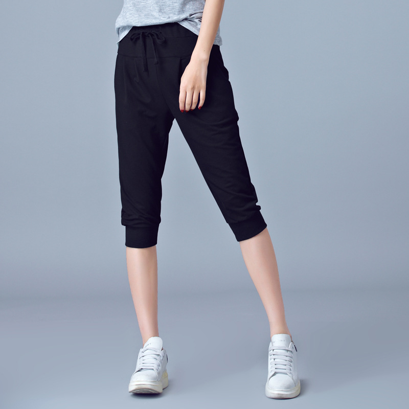 High waist elastic seven-tenths pants women summer thin sports pants loose harem pants 200 jin fat mm plus size casual women pants