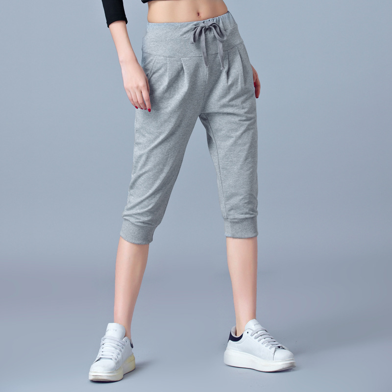 High waist elastic seven-tenths pants women summer thin sports pants loose harem pants 200 jin fat mm plus size casual women pants