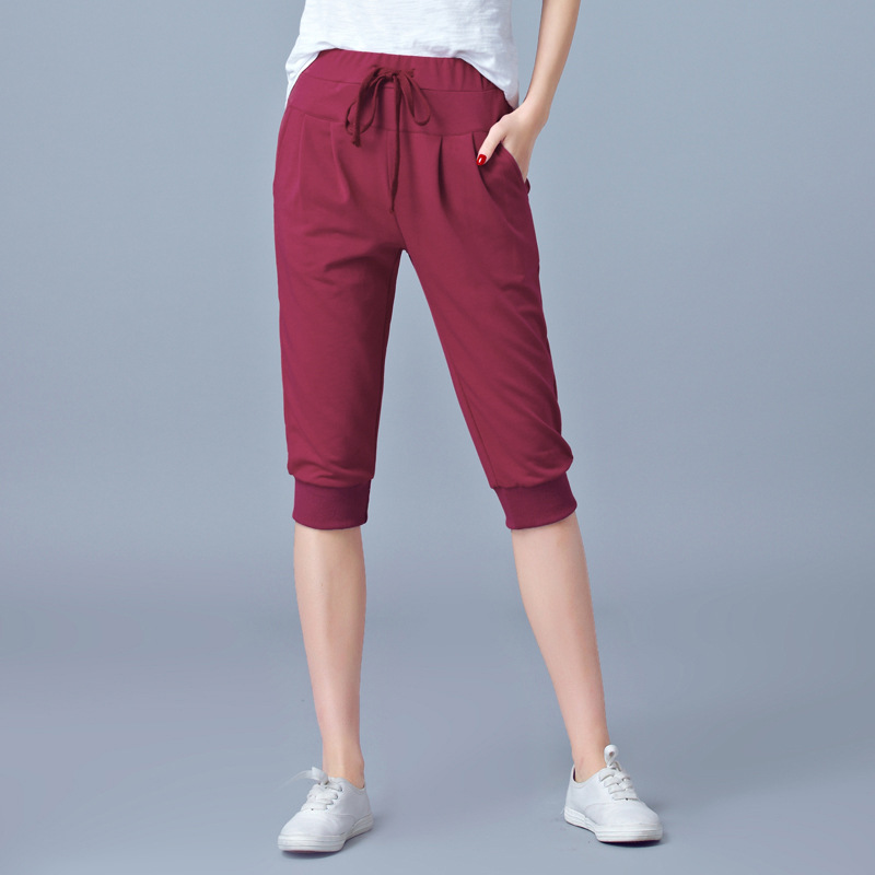 High waist elastic seven-tenths pants women summer thin sports pants loose harem pants 200 jin fat mm plus size casual women pants