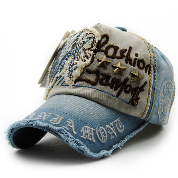 Hat with letter patch and rivet casual baseball cap, worn-out outdoor cap for men and women, cotton