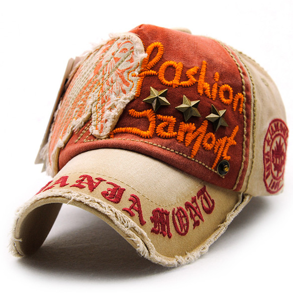 Hat with letter patch and rivet casual baseball cap, worn-out outdoor cap for men and women, cotton