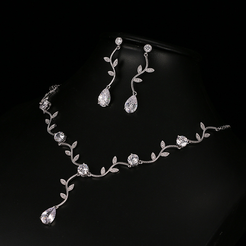Gold-plated branch zirconia set, simple zirconia jewelry set