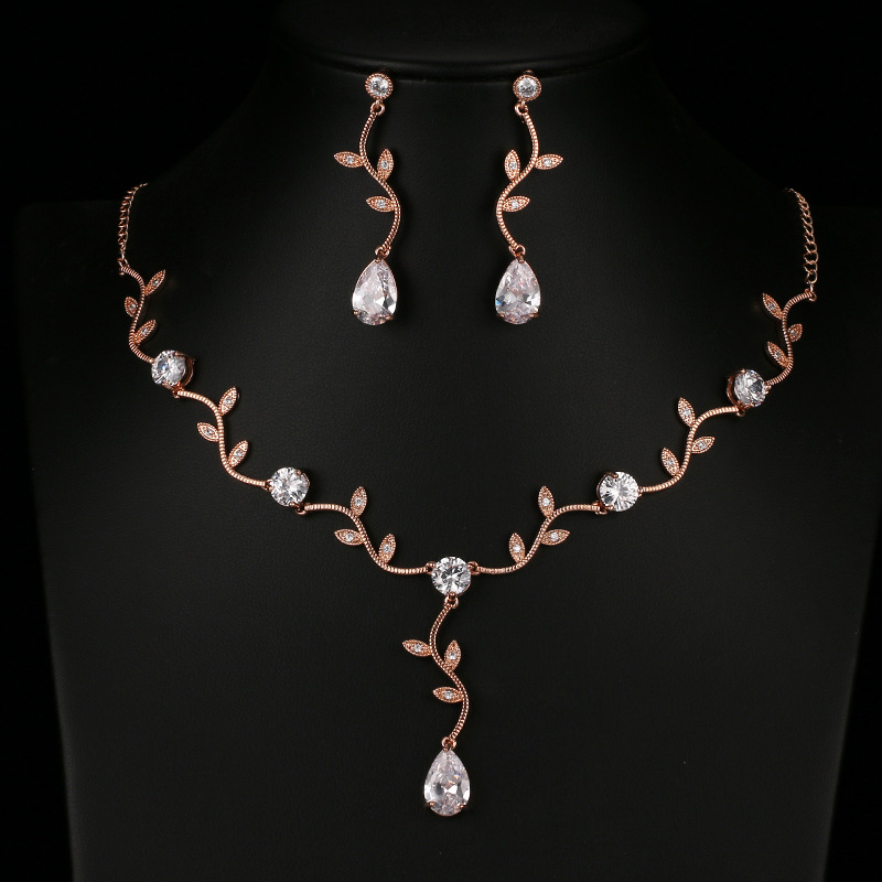 Gold-plated branch zirconia set, simple zirconia jewelry set