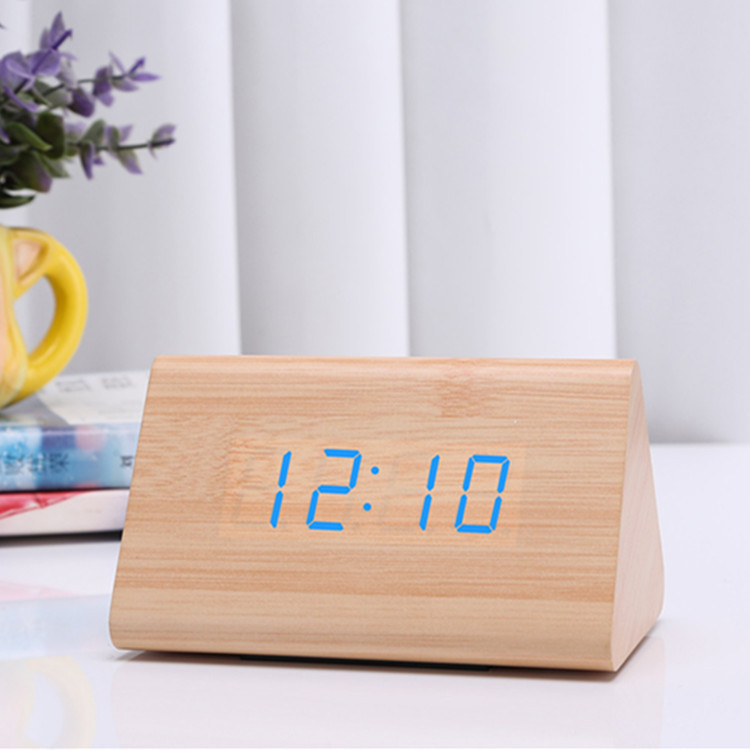 Night Light Silent Multifunctional Wooden Alarm Clock Smart LED Wooden Clock Gift Electronic Clock Quartz Clock