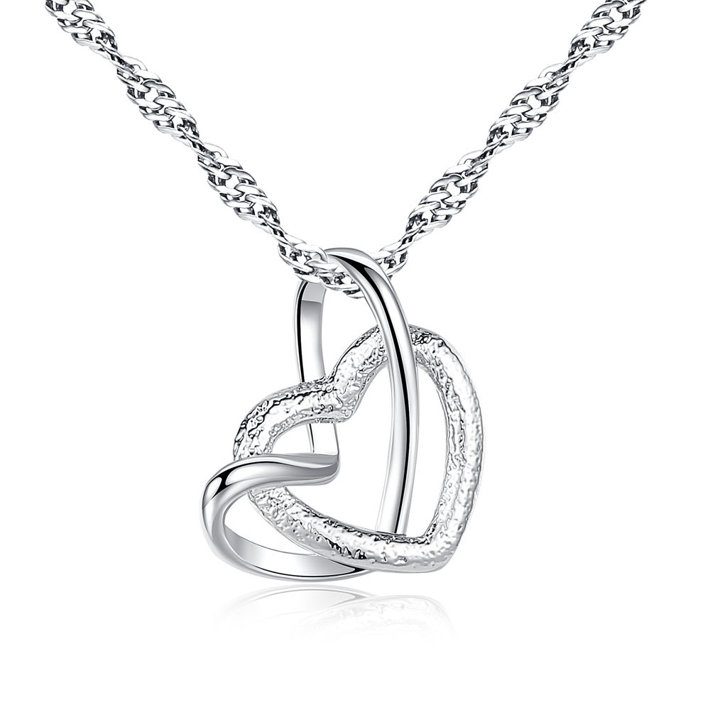 Double Heart Pendant Necklace Collarbone Chain Elegant Women's Accessory Frosted Heart Shape Accessory