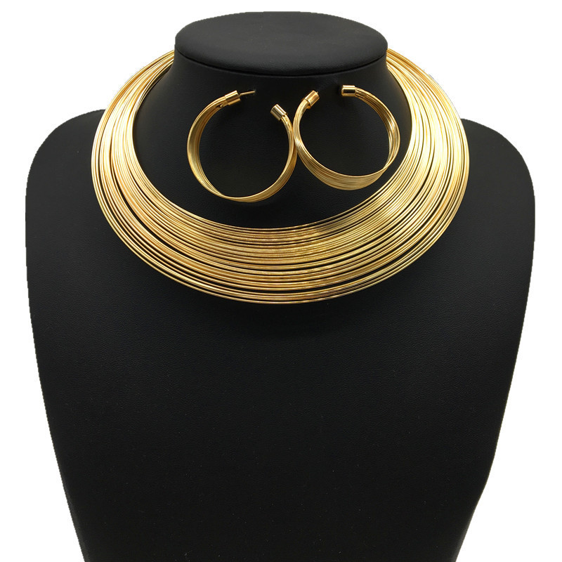 Nigeria bride necklace set alloy multi-strand collar four-piece set jewelry necklace suit