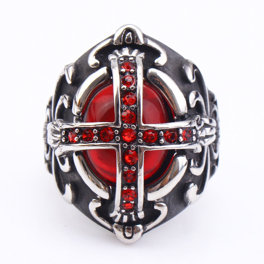 Accessory Ring Stainless Steel Finger Ring Red Rhinestone Casting Men's Ring