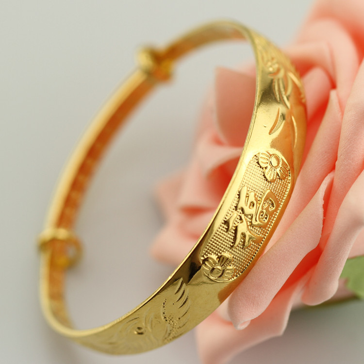 Sand gold bracelet, inside and outside one color, 12N pure brass gold-plated, women's push-pull imitation gold jewelry, Chinese style