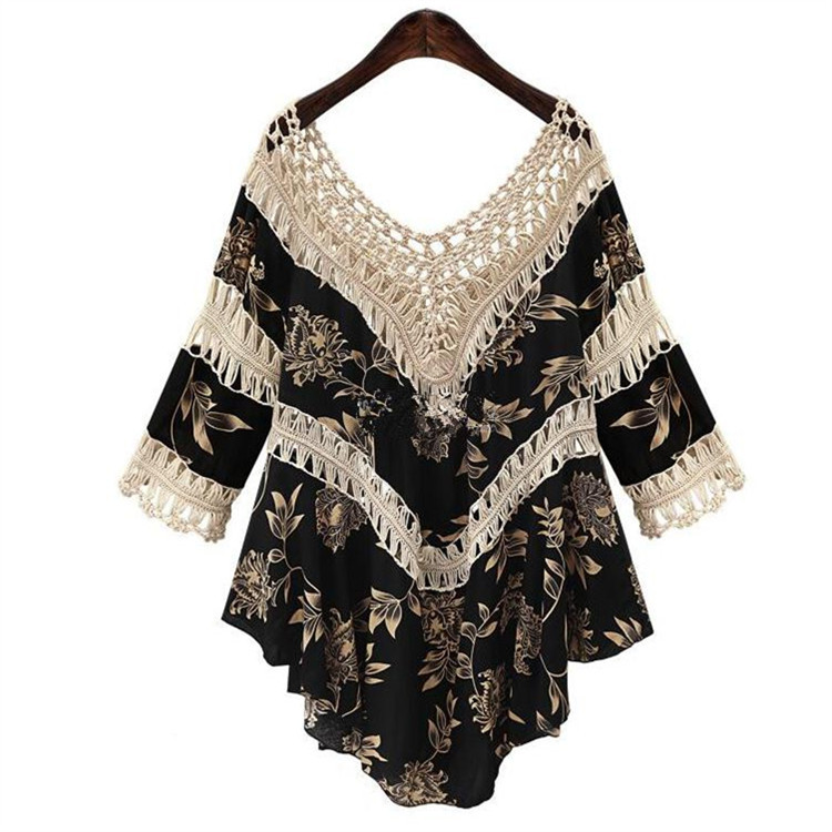 2026 Sexy Casual Beach V-Neck Hollow Out Patchwork Dress