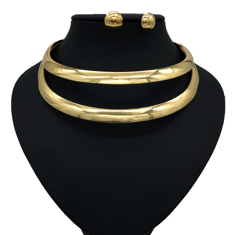 Simple double-layer hollow metal collar punk exaggerated neck ring necklace for women choker