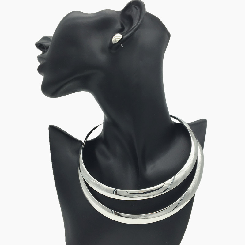 Simple double-layer hollow metal collar punk exaggerated neck ring necklace for women choker