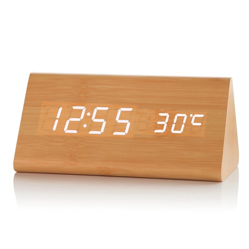 Wooden Alarm Clock LED Digital Clock Night Light Thermometer Wooden Clock Multifunctional Silent LED Alarm Clock