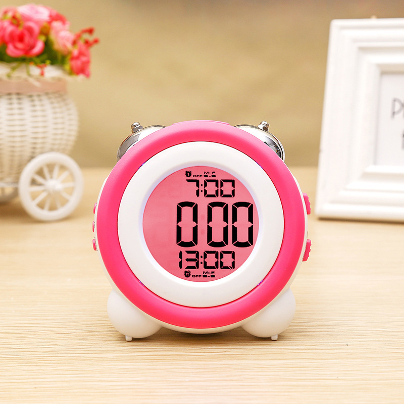 High Volume Simple Stereo LED Alarm Clock Silent Night Light Electronic Clock Double Bell Two Groups Alarm Clock 0705