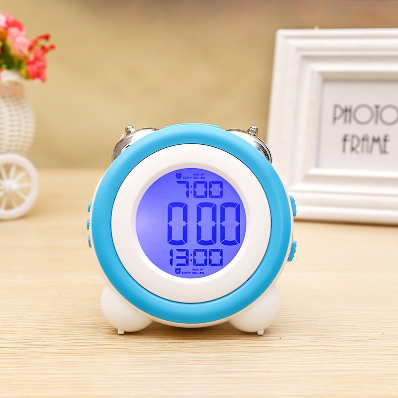 High Volume Simple Stereo LED Alarm Clock Silent Night Light Electronic Clock Double Bell Two Groups Alarm Clock 0705